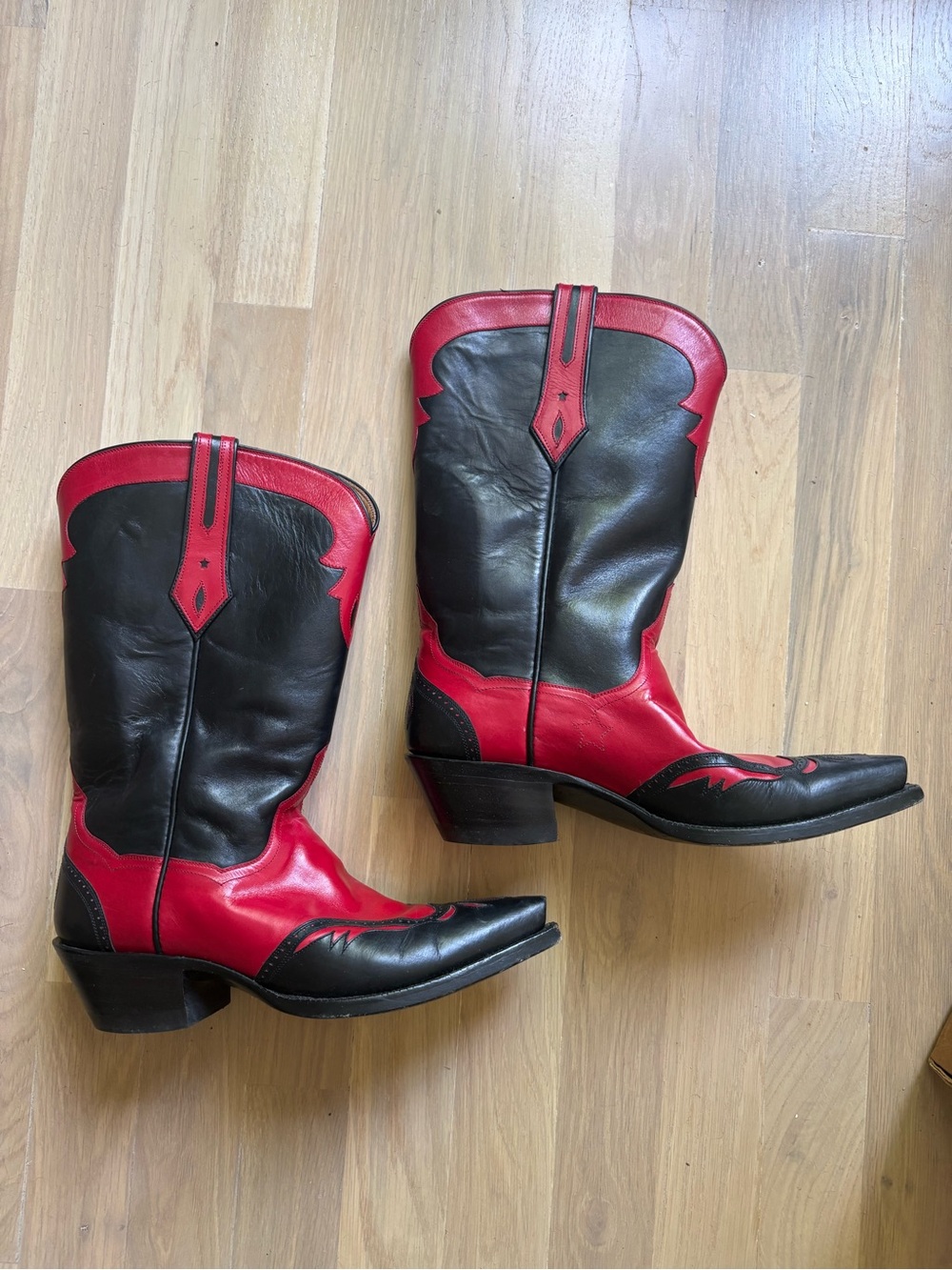 J.B.Hill - Black & Red Western Leather Cowboy Boots - Women's